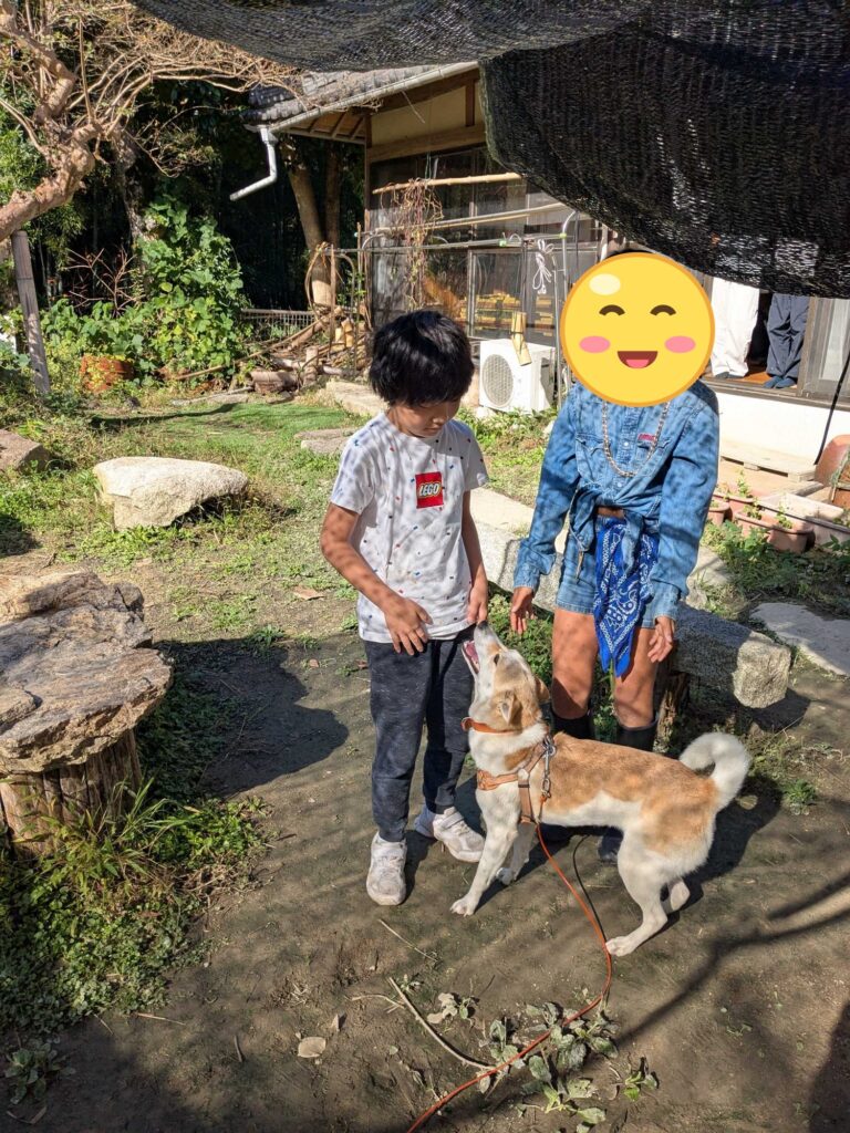 犬のサクラと過ごす子どもたち